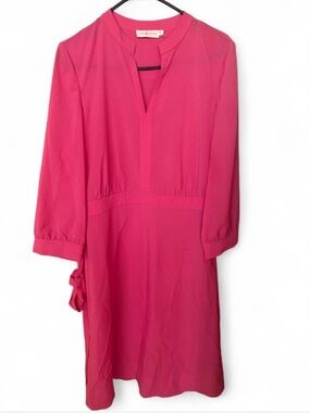 Tory Burch Bright Pink Long Sleeve V-Notch Dress